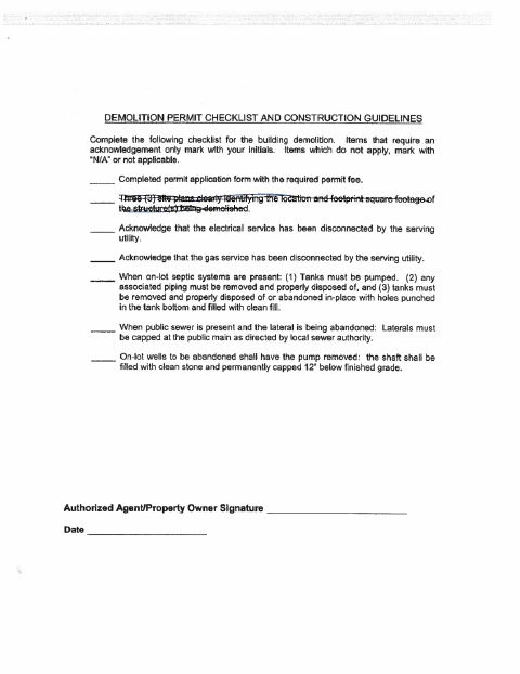 First page of the Demolition Permit Application