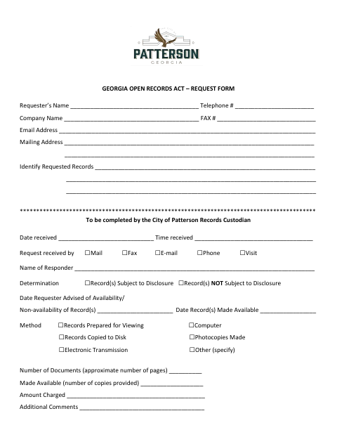 First page of the Georgia Open Records Act Request Form