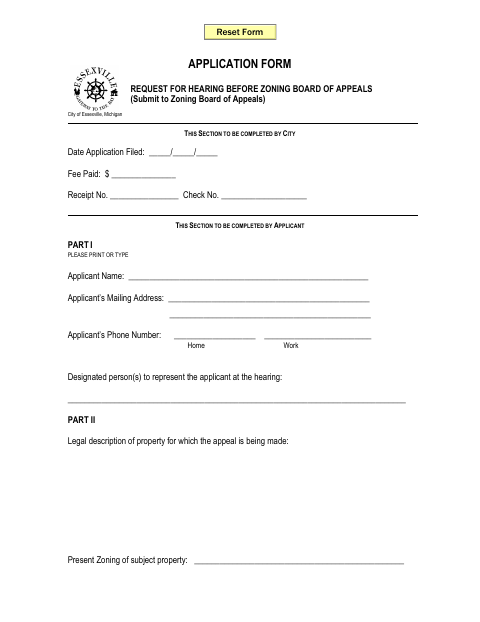 First page of the Request for Hearing Before Zoning Board of Appeals