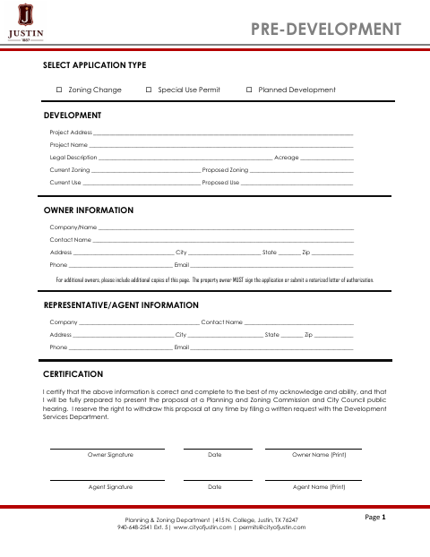 First page of the Pre-Development Application