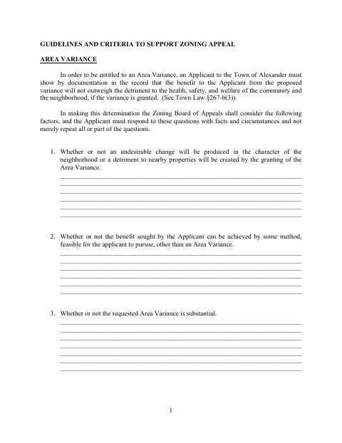 First page of the Area Variance