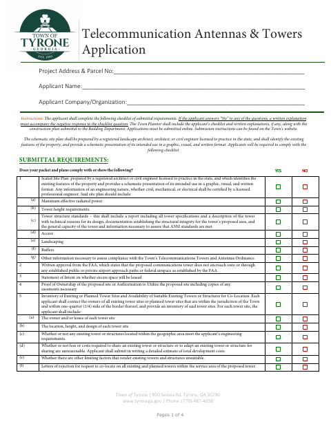First page of the Cell Tower Permit Application