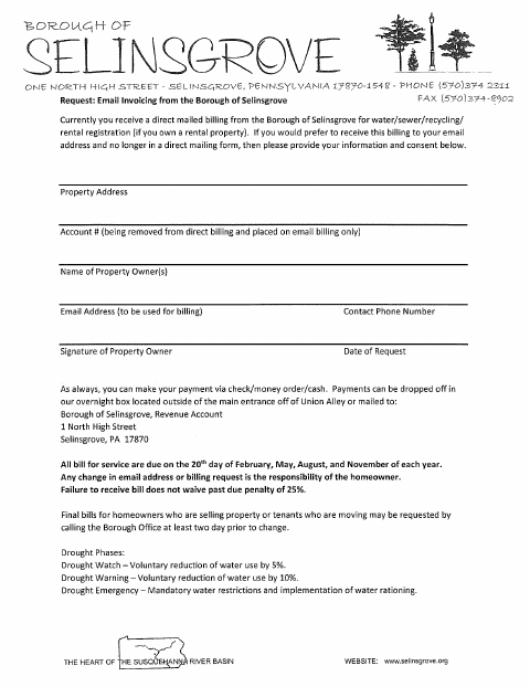 First page of the Request for Email Billing: Water-Sewer-Recycling