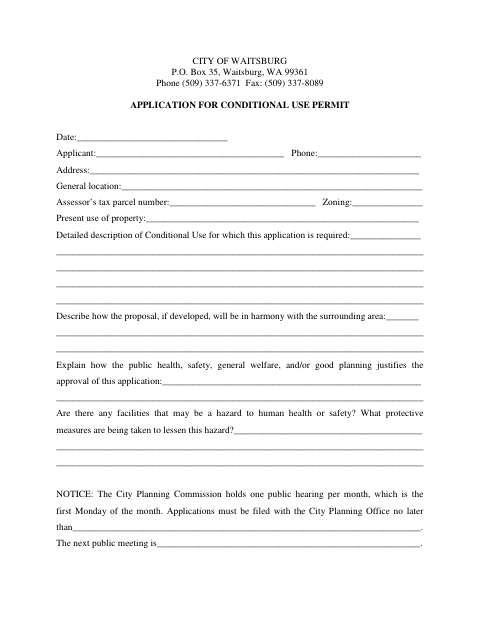 First page of the Application for Conditional Use Permit
