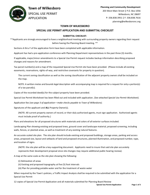 First page of the Special Use Permit Application