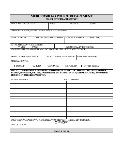First page of the Police Officer Application