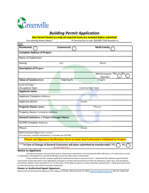 First page of the Building Permit Application
