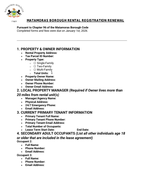 First page of the Rental Registration Renewal Form