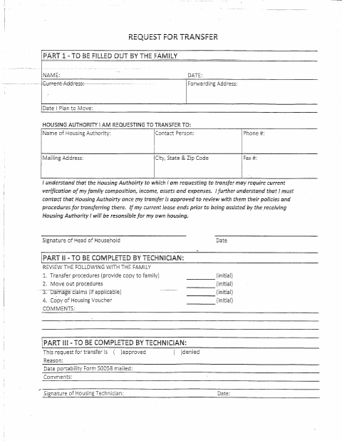 First page of the Portability Request Form