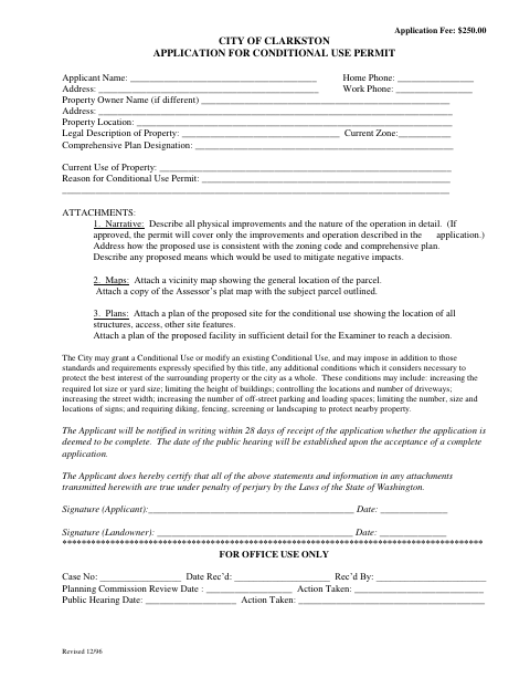 First page of the Application for Conditional Use Permit