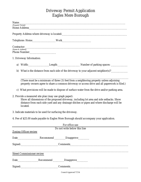 First page of the Driveway Permit Application