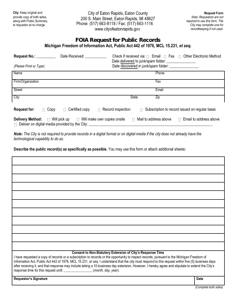 First page of the FOIA Request for Public Records