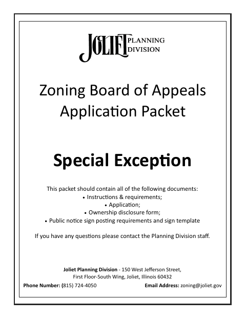 First page of the Special Exception Petition