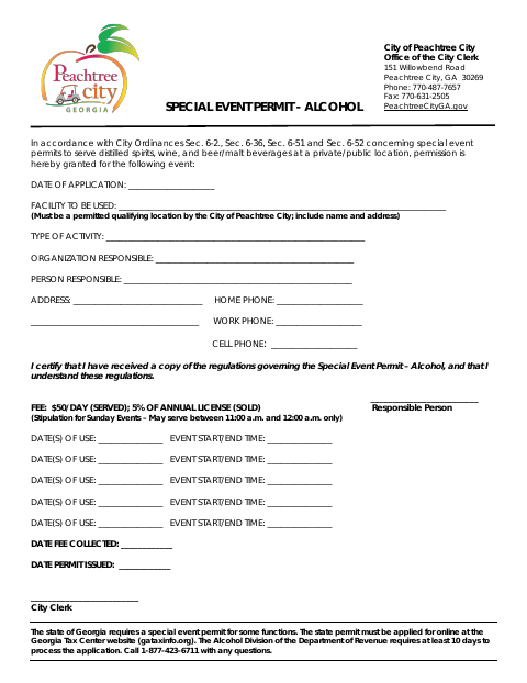 First page of the Special Event Permit – Alcohol