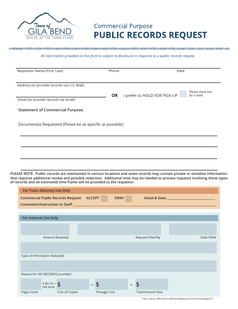 First page of the Commercial Public Records Request