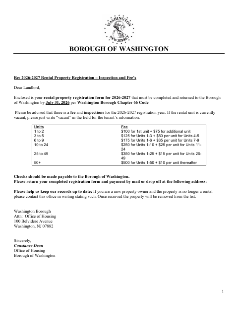 First page of the Rental Property Registration