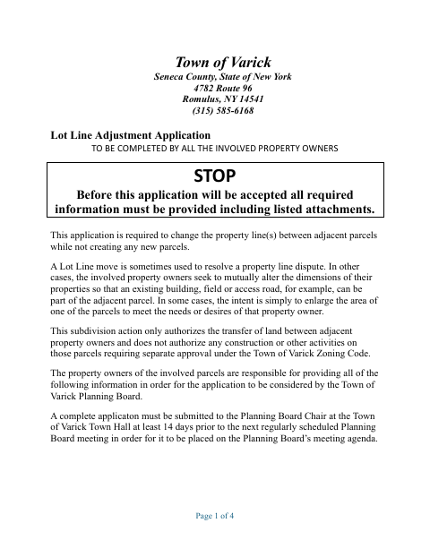 First page of the Lot Line Adjustment Application