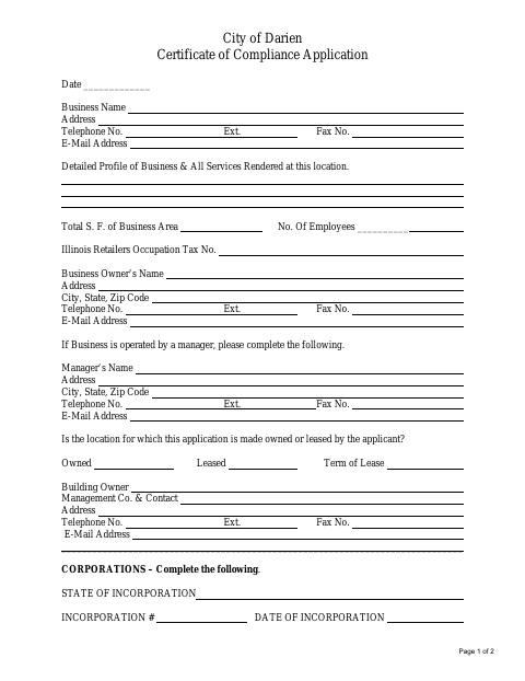 First page of the Certificate of Compliance Application