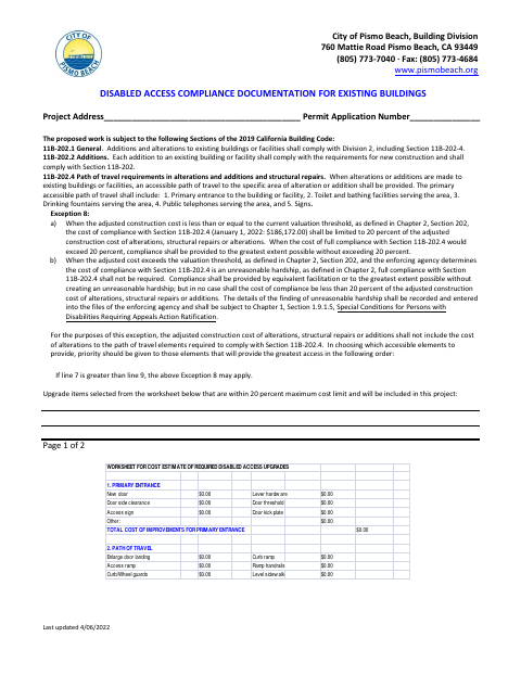 First page of the Disabled Access Compliance Documentation