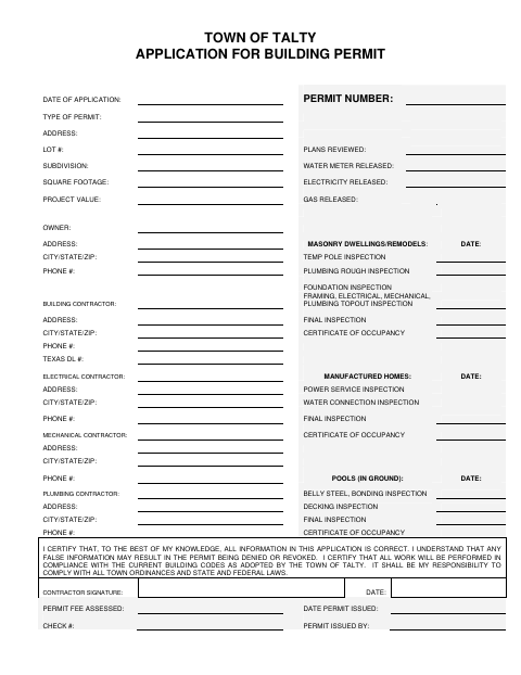 First page of the Application for Building Permit