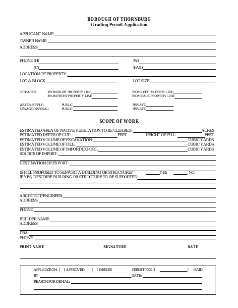 First page of the Grading Permit Application