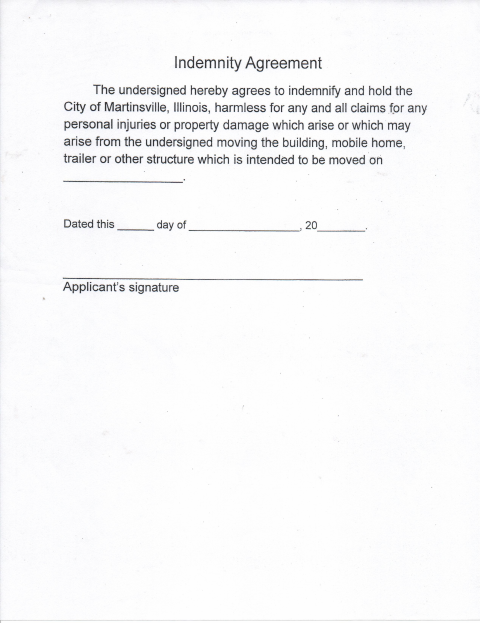 First page of the Indemnity Agreement