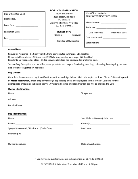 First page of the Dog License Application