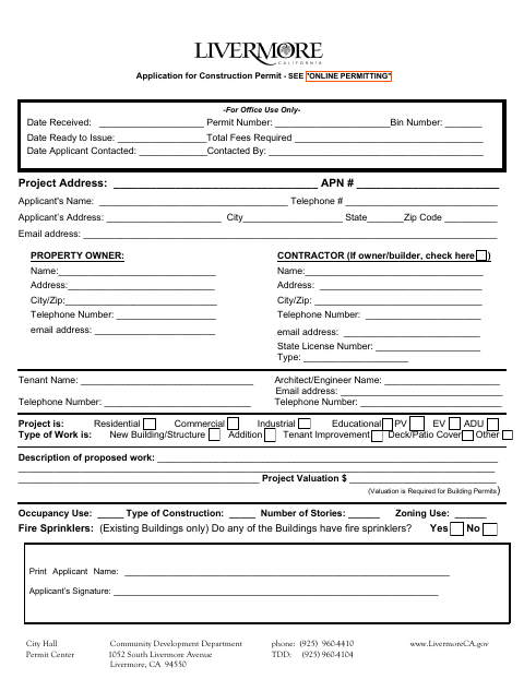 First page of the Construction Owner-Builder Application