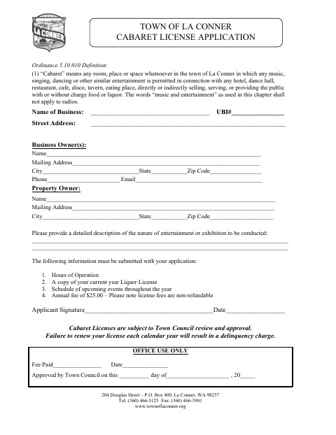 First page of the Cabaret License Application