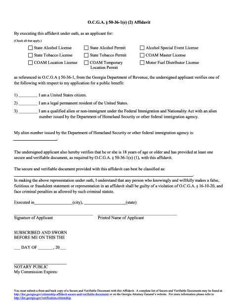 First page of the Public Benefits Affidavit