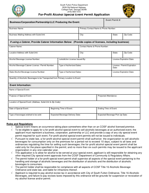 First page of the For-Profit Alcohol Special Event Permit Application
