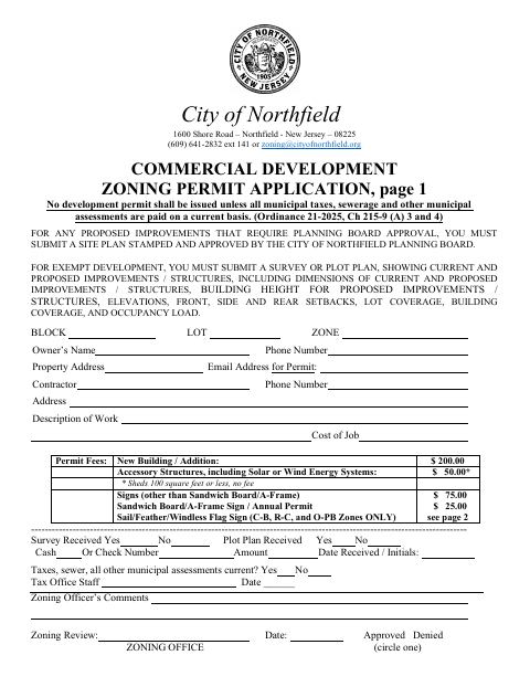 First page of the Commercial Development Zoning Permit Application