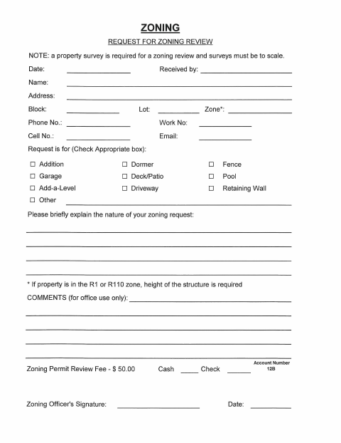 First page of the Request for Zoning Review