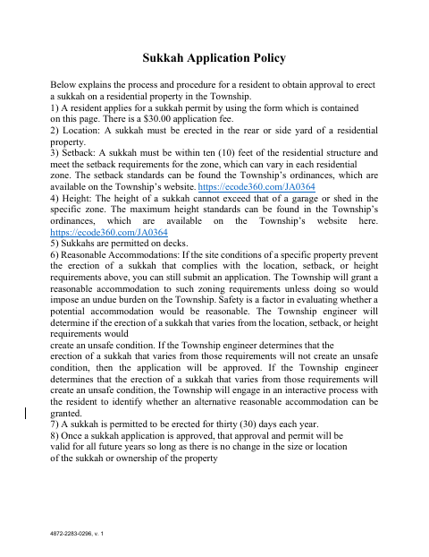 First page of the Sukkah Zoning Permit Application