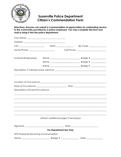 First page of the Citizen’s Commendation Form