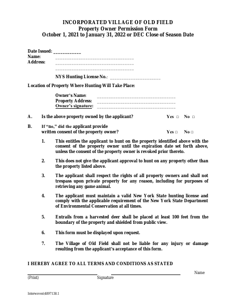 First page of the Property Owner Permission Form