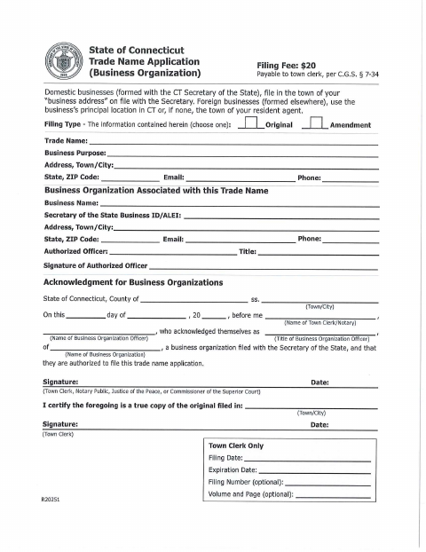 First page of the Business Trade Name Application