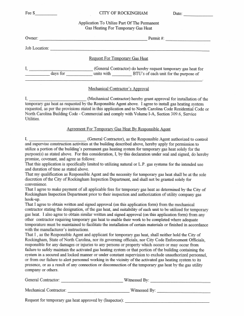 First page of the Temporary Gas Heat Application