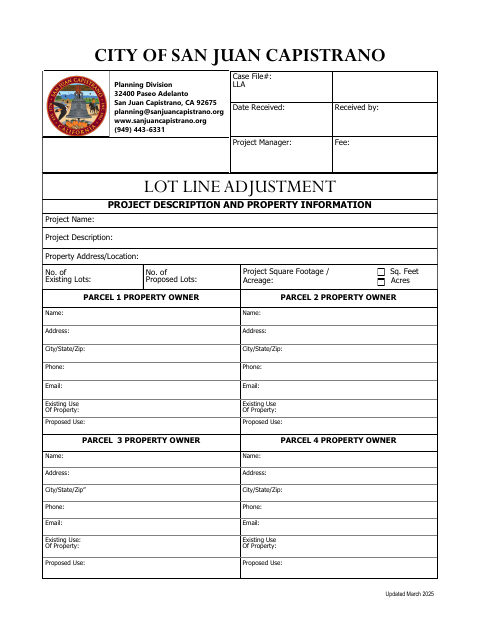 First page of the Lot Line Adjustment Application