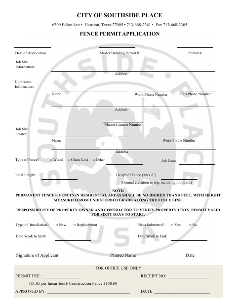 First page of the Fence Permit Application