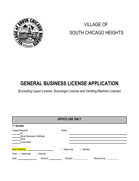 First page of the General Business License Application