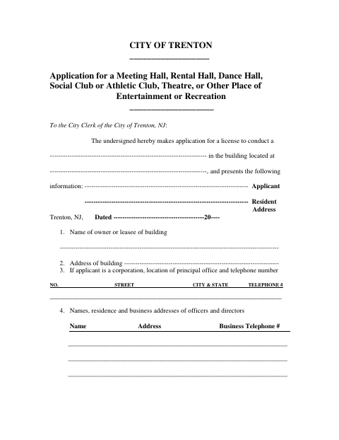 First page of the Social Club License Application