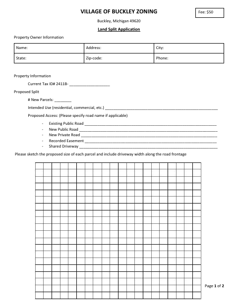 First page of the Land Split Application