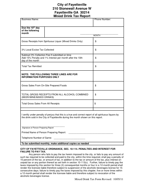 First page of the Mixed Drink Tax Report