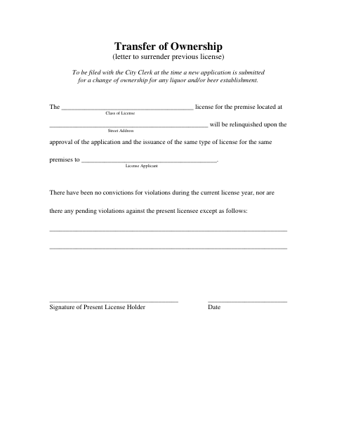 First page of the Transfer of Ownership