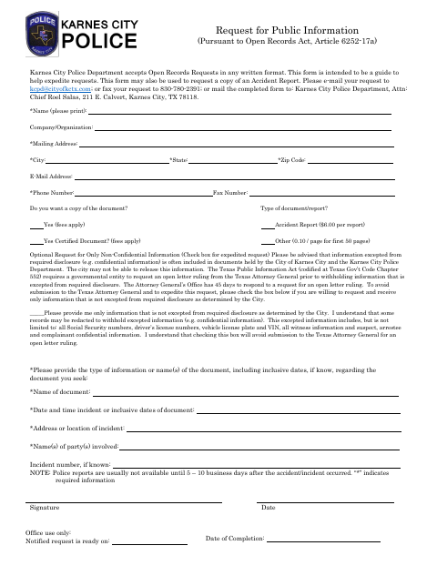 First page of the Request for Public Information