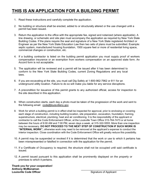 First page of the Building Permit Application