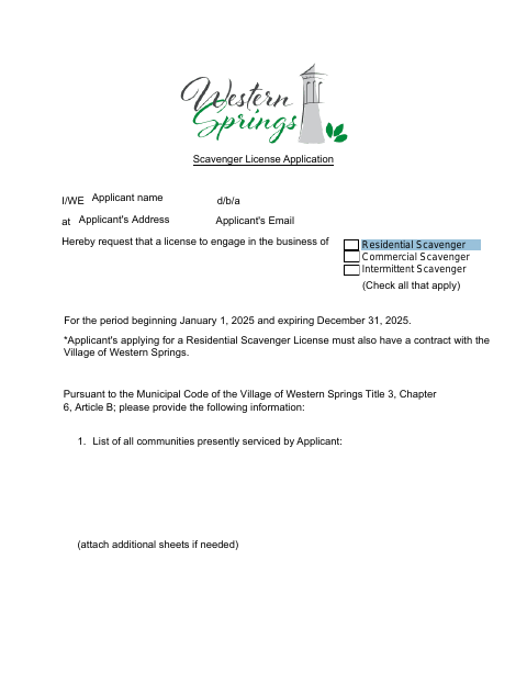 First page of the Scavenger License Application