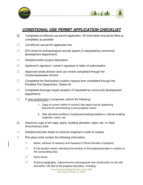First page of the Conditional Use Permit Application