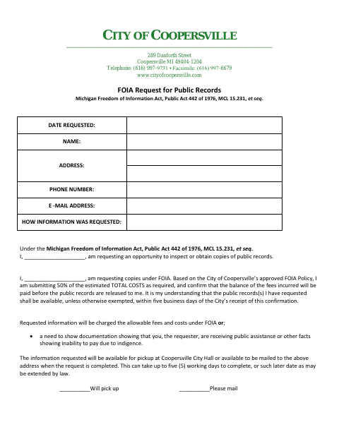First page of the FOIA Request for Public Records